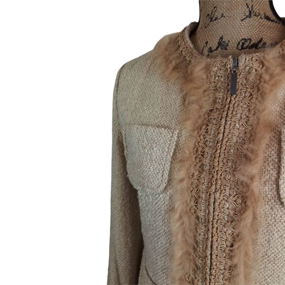 Chanel Inspired Tweed Jacket Rabbit Fur Trim Parisian Chic Emily in Paris Inspo - Picture 6 of 11